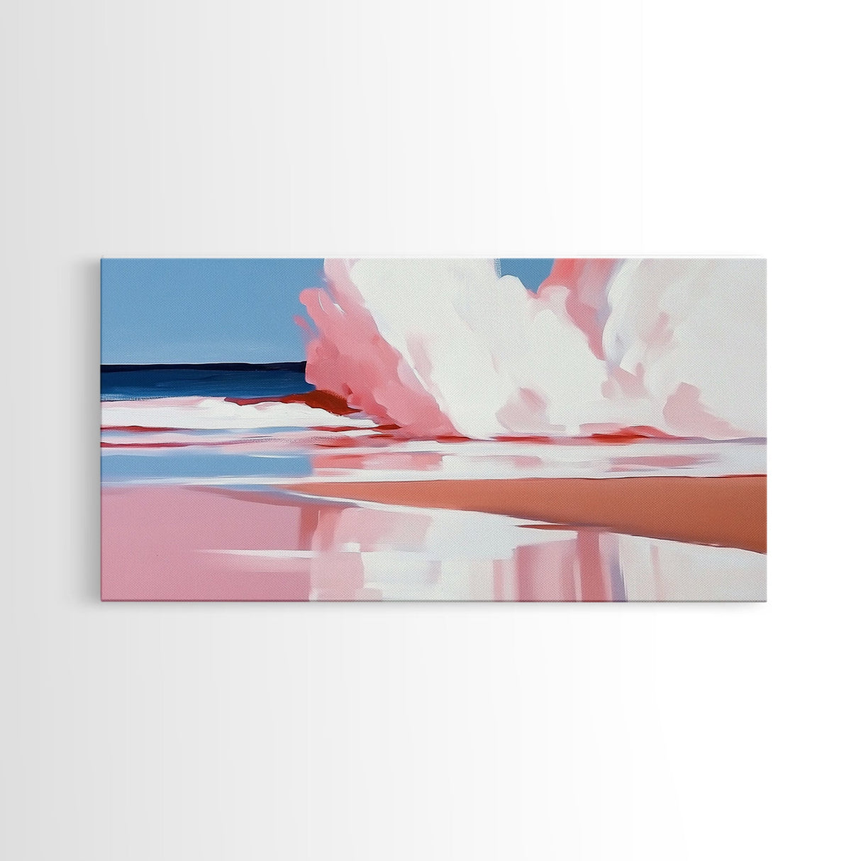 Ocean Wave, Pink Surf, Beach Reflection, Framed Canvas Print, Coastal Wall Art, Modern Minimalist Decor, Living Room Wall Art, Pastel Tones