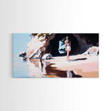 Girl In Cave, Coastal Landscape, Minimalist Art, Seascape Wall Decor, Bedroom Wall Art, Framed Canvas Print, Beach Inspired Home Decor