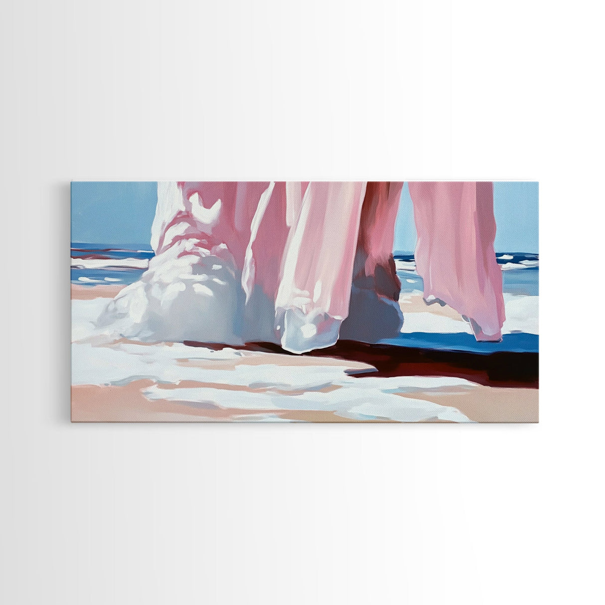 Flowing Dress, Beach Scene, Abstract Coastal Art, Modern Wall Decor, Living Room Art, Canvas Print, Pastel Minimalist Artwork, Feminine Decor
