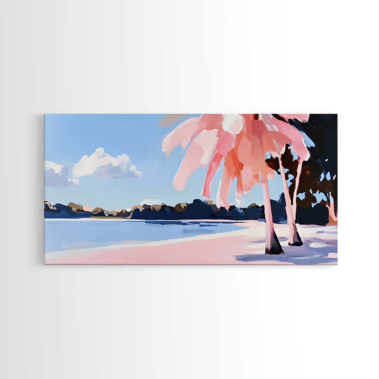 Tropical Beach, Palm Trees, Ocean View, Canvas Print, Coastal Home Decor, Summer Landscape, Living Room Art, Minimalist Nature Painting