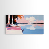 Serene Lake View, Tranquil Waters, Sunset Reflection, Nature Wall Art, Framed Canvas Print, Living Room Decor, Minimalist Landscape