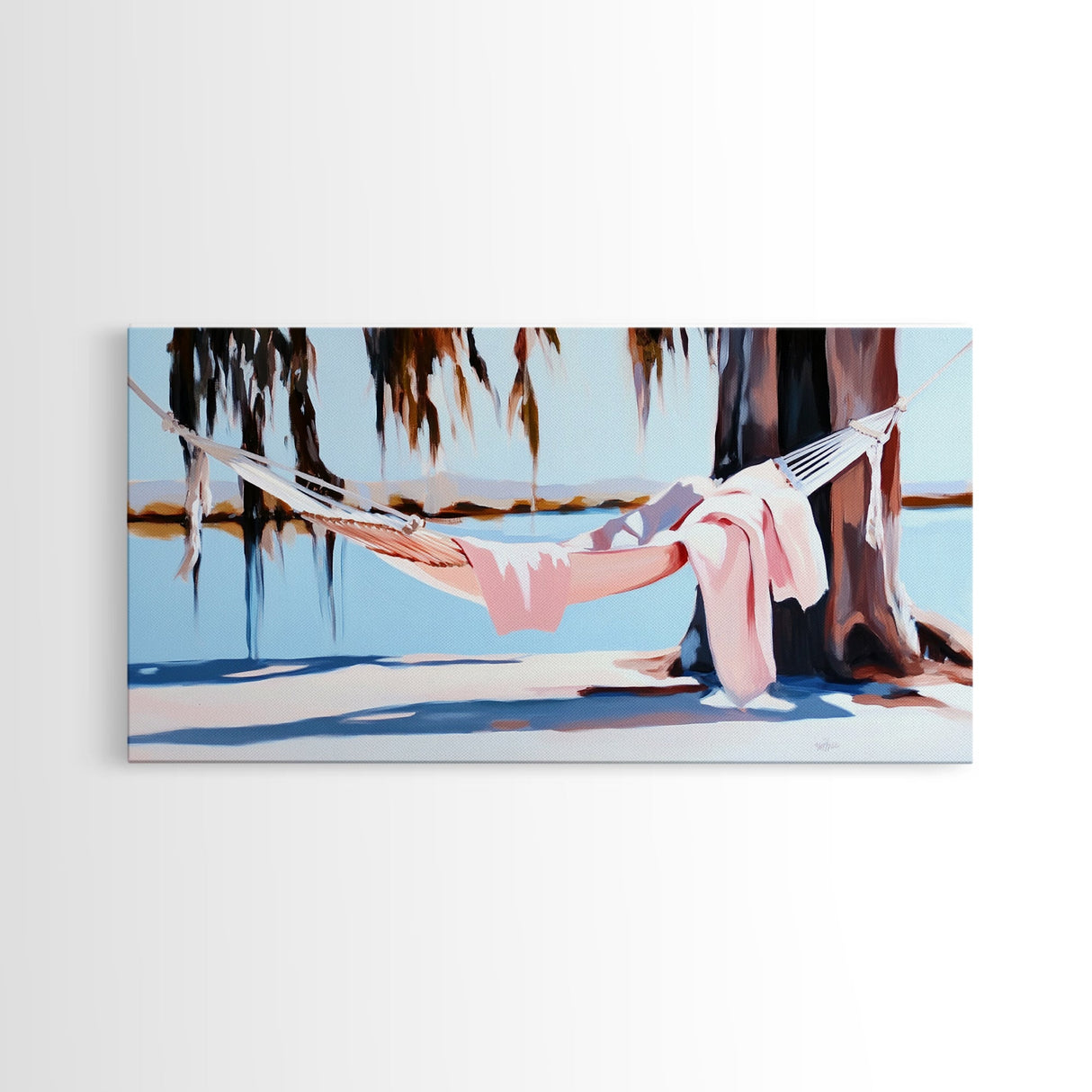 Hammock Retreat, Peaceful Escape, Lazy Afternoon, Lakeside Vibes, Framed Canvas Print, Relaxing Wall Art, Bedroom Decor, Nature Gift