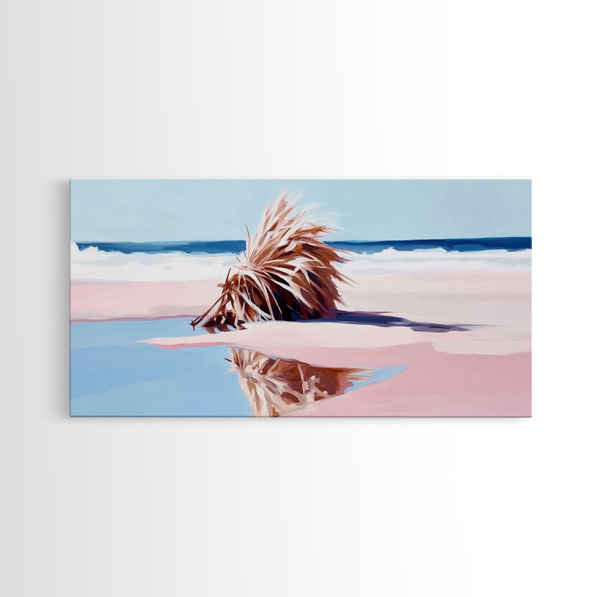 Driftwood on the Shore, Coastal Nature Print, Beach House Decor, Boho Seaside Art, Minimalist Ocean Photography, Bedroom Framed Canvas Print