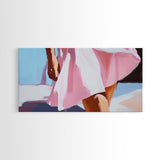 Flowing Summer Dress, Feminine Boho Art, Elegant Beach Print, Fashion Aesthetic Decor, Soft Pastel Painting, Bedroom Framed Canvas Print