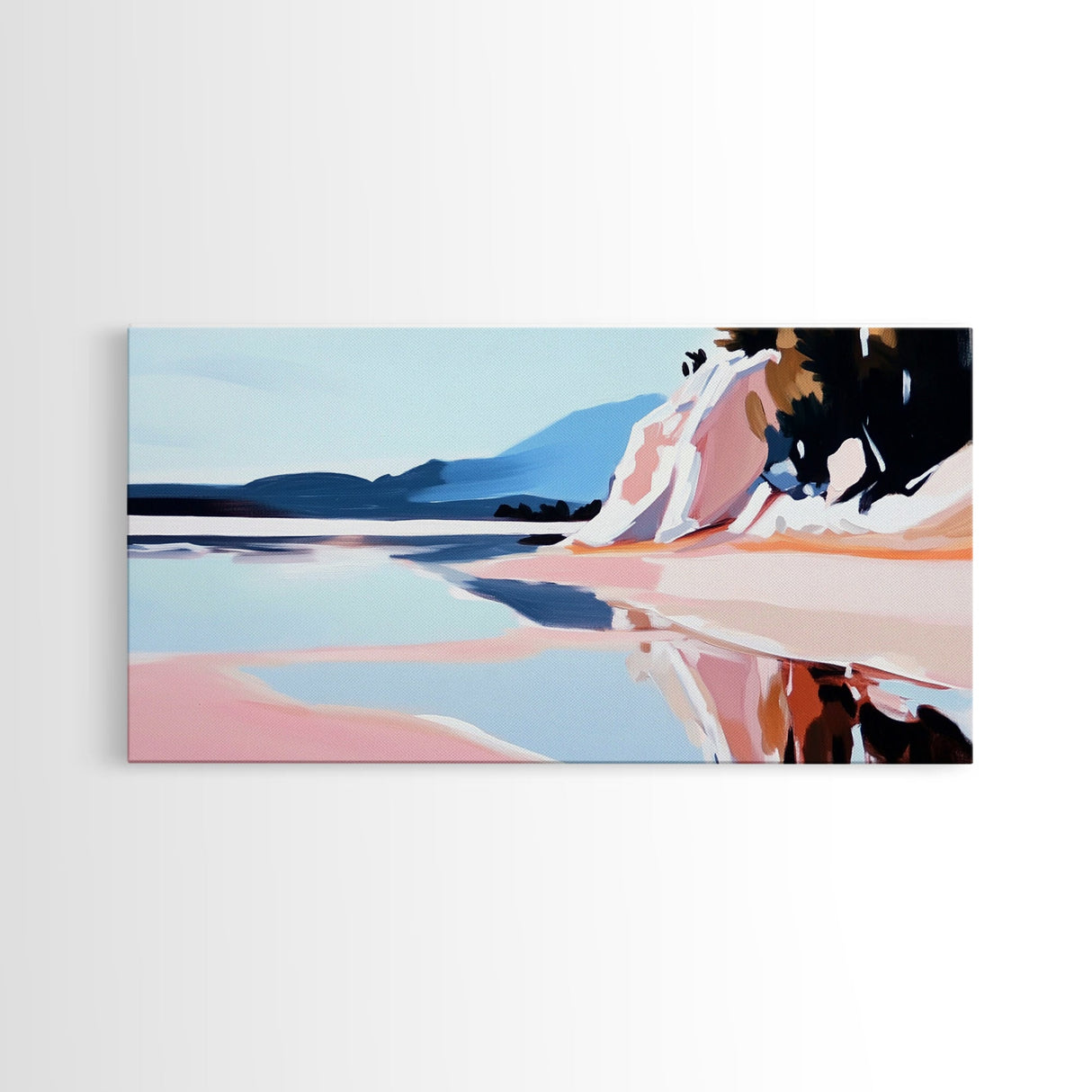 Mountain Snow, Abstract, Framed Canvas Print, landscape painting, bold brushstrokes, mountain art, Scandinavian decor, minimalist art