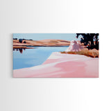Tree on Shore, Lake Art, Natural Beauty, Rustic Decor, Tranquil Scene, Blue and Pink Palette, Serene Wall Art, Modern, Canvas Print