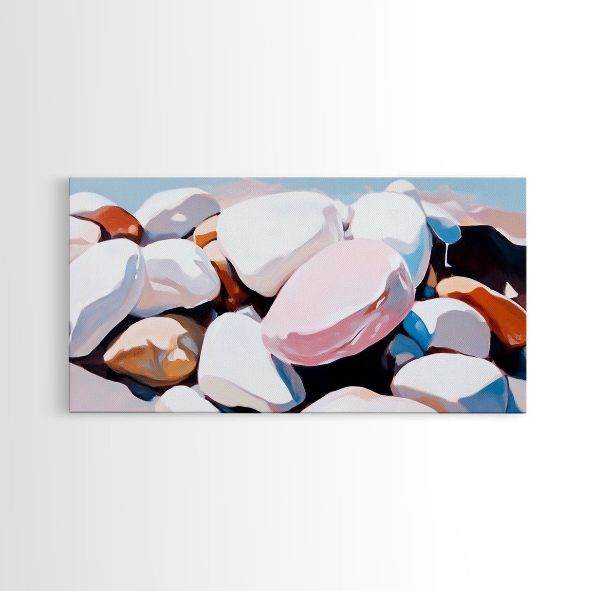 Smooth Stones, Pebble Beach, Coastal Art, Framed Canvas Print, Neutral Home Decor, Minimalist Style, Nature Inspired, Spa Wall Art