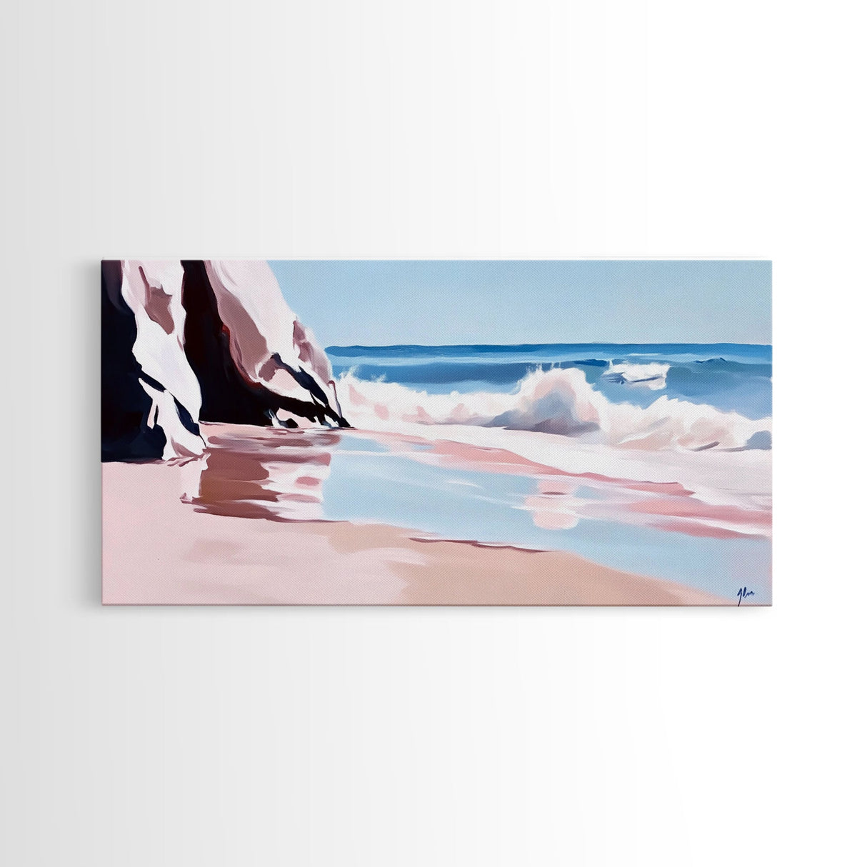 Ocean Waves, Seascape Painting, Beach Aesthetic, Coastal Home Art, Relaxing Seashore, Minimalist Art, Canvas Print, Bathroom Decor