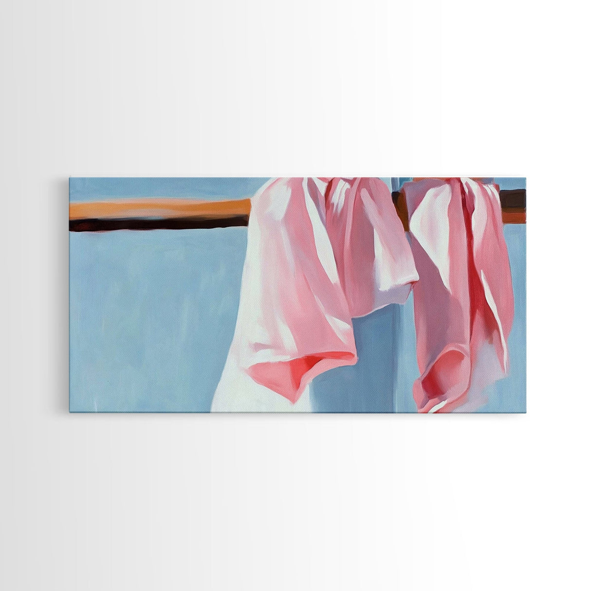 Hanging Shirts, Minimalist Wall Art, Soft Pastel Decor, Boho Chic Painting, Light Blue and Pink, Aesthetic Bedroom Art, Canvas Print