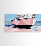 Sailboat Painting, Nautical Wall Art, Coastal Living Decor, Soft Pastel Blue and Pink, Ocean Scene, Beach House Aesthetic, Framed Canvas Print