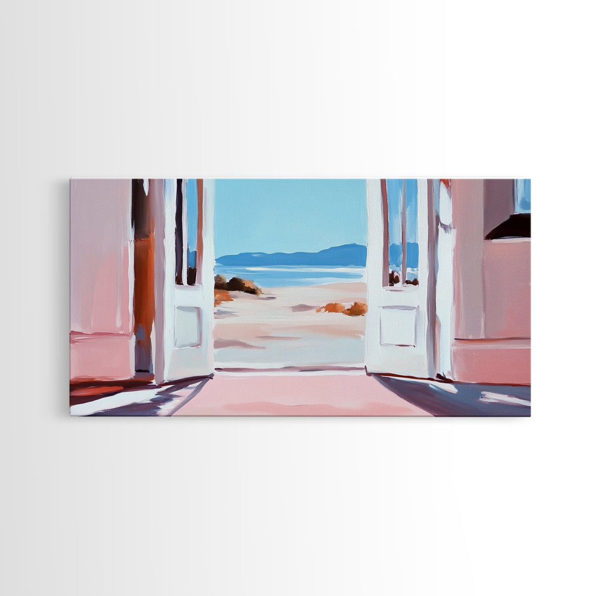 Open Door, Beach View, Coastal Escape, Minimalist Decor, Framed Canvas Print, Neutral Art, Living Room Wall Art, Boho Beach House Art