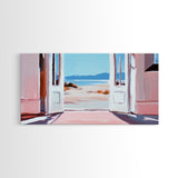 Open Door, Beach View, Coastal Escape, Minimalist Decor, Framed Canvas Print, Neutral Art, Living Room Wall Art, Boho Beach House Art