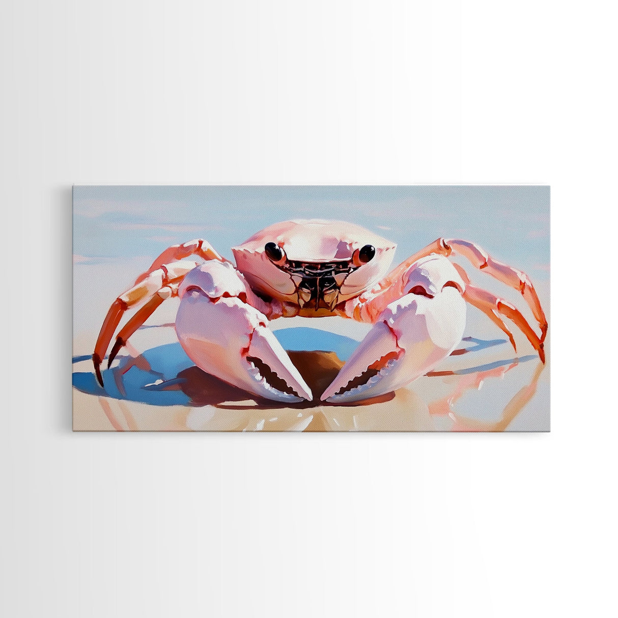 Pink Crab, Coastal Wildlife, Beach Art, Nautical Theme, Framed Canvas Print, Seaside Decor, Ocean Wall Art, Minimalist Animal Painting