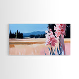 Pink Flowers, Nature Landscape, Countryside Wall Art, Floral Aesthetic, Boho Decor, Bedroom Wall Art, Minimalist Art, Canvas Print