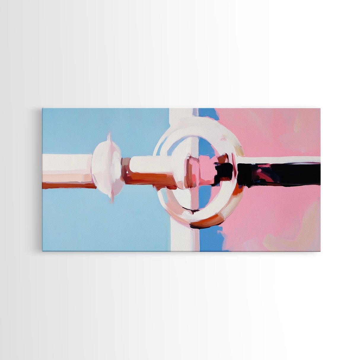 Geometric Door Handle, Modern Abstract Art, Minimalist Interior, Pastel Pink Decor, Clean Aesthetic, Canvas Print, Office Wall Art