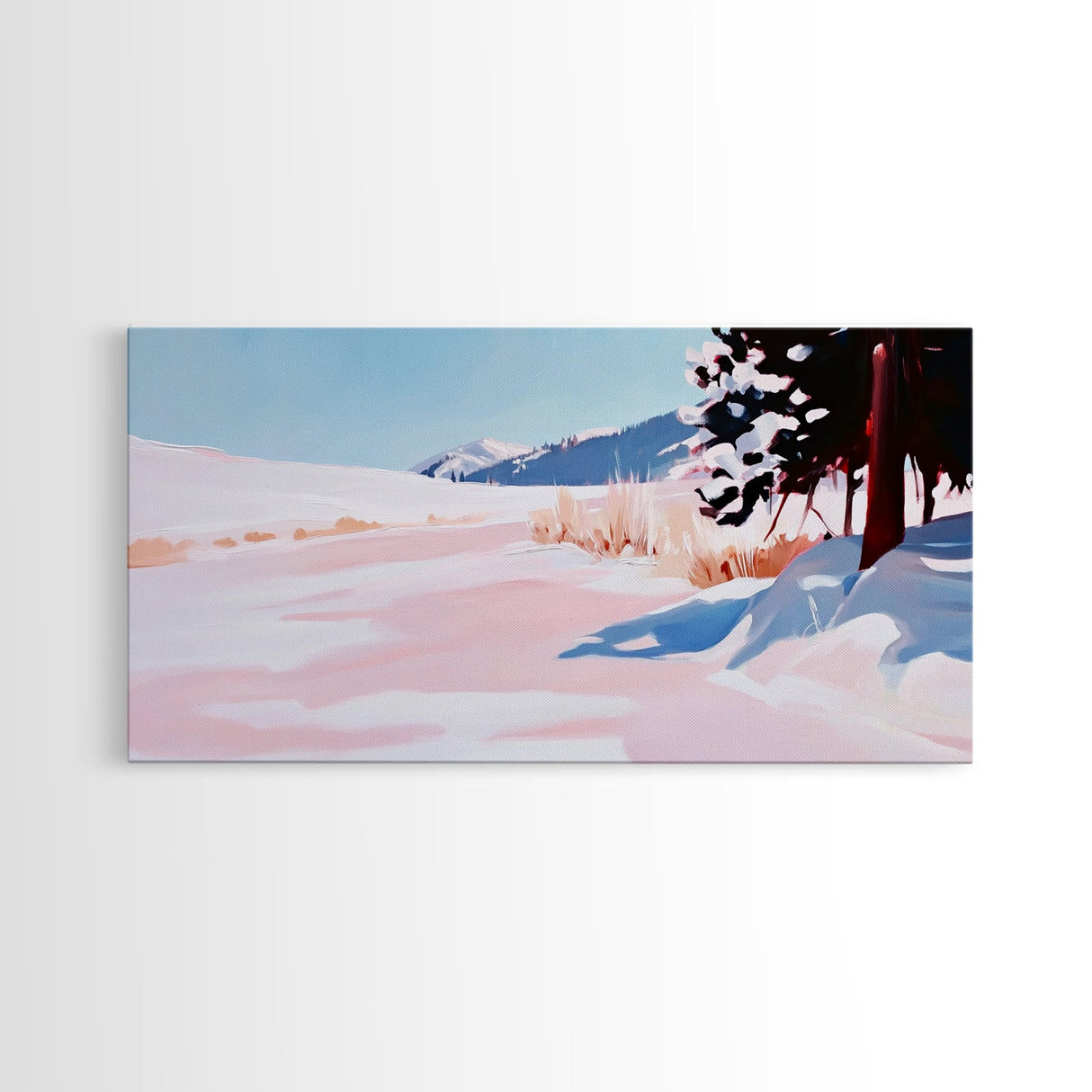 Snowy Landscape, Winter Art, Canvas Print, Christmas Wall Decor, Cozy Home Art, Minimalist Snow Scene, Holiday Art, Cabin Wall Decor