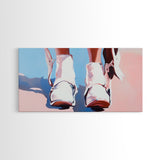 White Cowboy Boots, Western Fashion, Feminine Cowgirl Art, Stylish Wall Decor, Framed Canvas Print, Pink and Blue Aesthetic