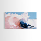 Ocean Wave, Abstract Beach Painting, Dynamic Wall Art, Coastal Decor, Surfer Aesthetic, Blue and White Framed Canvas Print