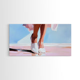 Elegant Walk, Feminine Art, Framed Canvas Print, Minimalist Painting, Pastel Tones, Chic Home Decor, Bedroom Wall Art