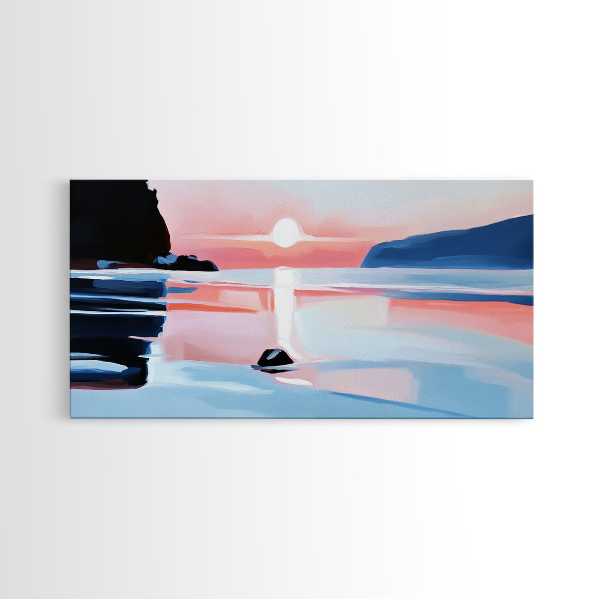 Sunset Glow, Coastal Waves, Framed Canvas Print, Minimalist Seascape, Ocean Sunset Art, Living Room Decor, Beach Aesthetic