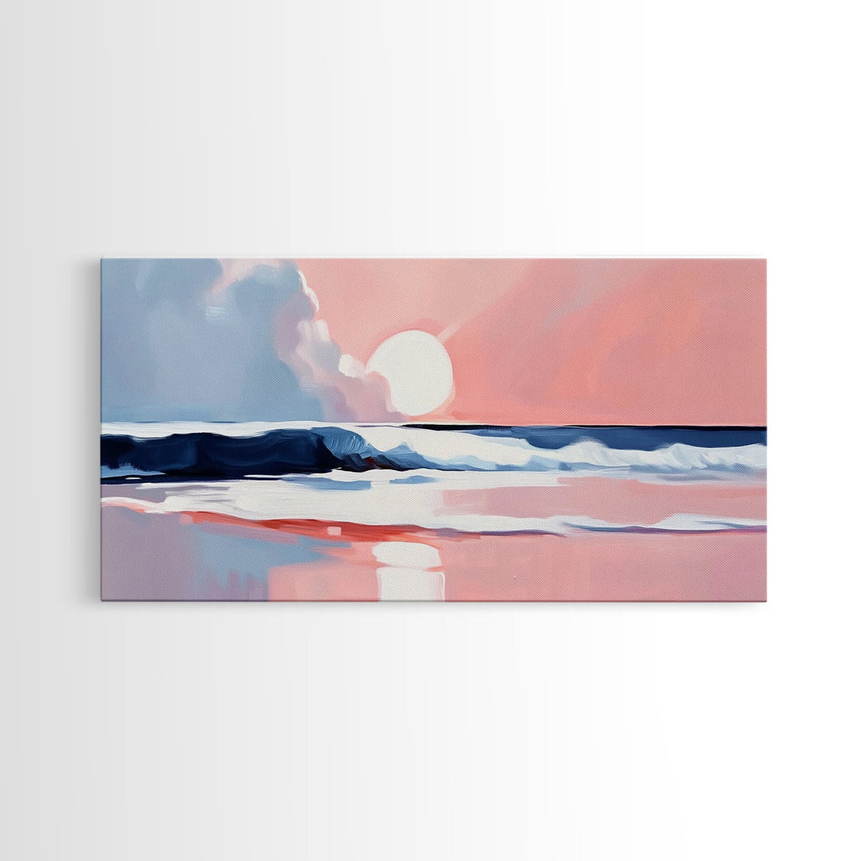 Tranquil Beach, Soft Tones, Framed Canvas Print, Pastel Seascape, Serene Wall Art, Calming Bedroom Decor, Ocean Painting