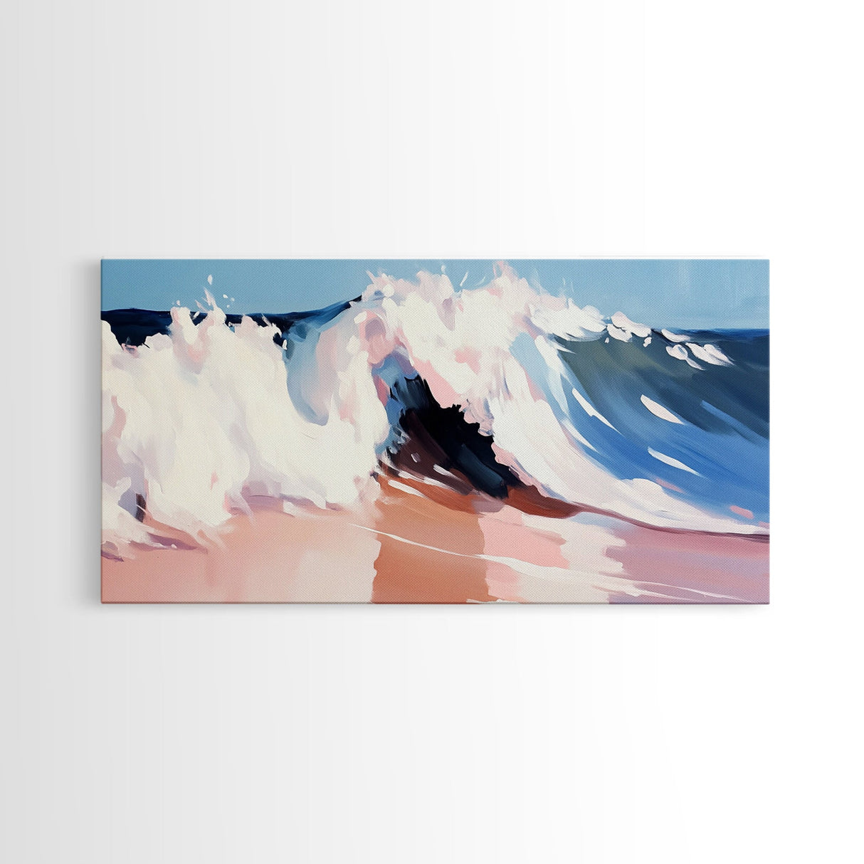 Tidal Wave, Beach Art, Framed Canvas Print, Surfer Decor, Minimalist Coastal Aesthetic, Pastel Ocean Scene, Living Room Wall Art
