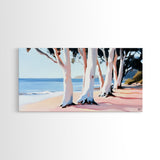 Eucalyptus Grove, Coastal Path, Sunlit Trees, Relaxing Beach Scene, Natural Beauty, Soft Pastel Tones, Modern Home, Canvas Print