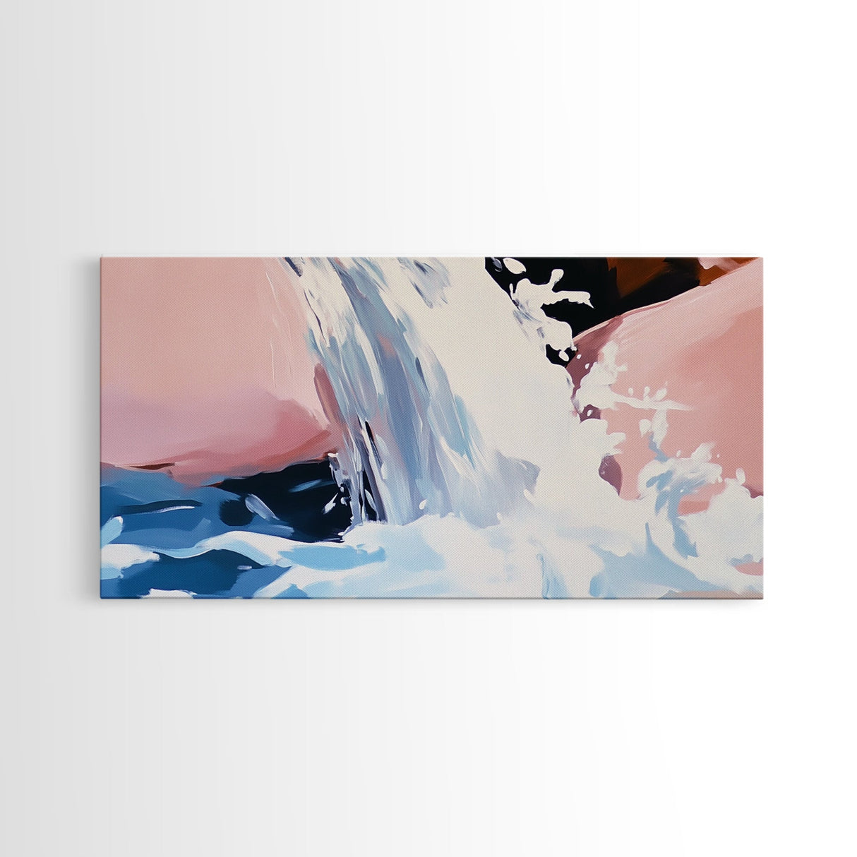 Waterfall, Abstract, Modern, Framed Canvas Print, Nature Wall Art, Minimalist Art, Bedroom Decor, Coastal Art, Blue and White Painting