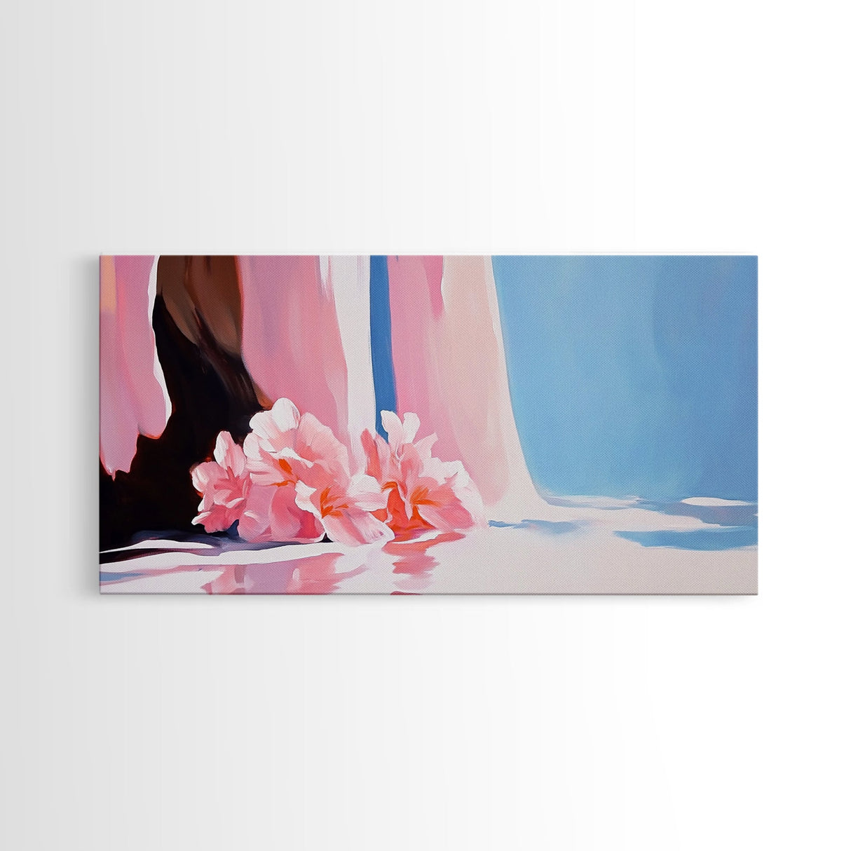 Floral, Waterfall, Soft Pink, Framed Canvas Print, Living Room Wall Art, Boho Art, Nature Artwork, Elegant Painting, Serene Home Decor