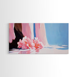 Floral, Waterfall, Soft Pink, Framed Canvas Print, Living Room Wall Art, Boho Art, Nature Artwork, Elegant Painting, Serene Home Decor