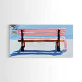 Park Bench, Peaceful Moment, Minimalist Art, Living Room Wall Art, Pastel Landscape, Framed Canvas Print, Impressionist Style, Soft Blue Pink
