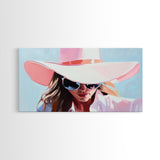 Woman Stylish Hat, Fashion Illustration, Chic Wall Art, Modern Glamour Decor, Framed Canvas Print, Elegant Portrait, Pastel Aesthetic