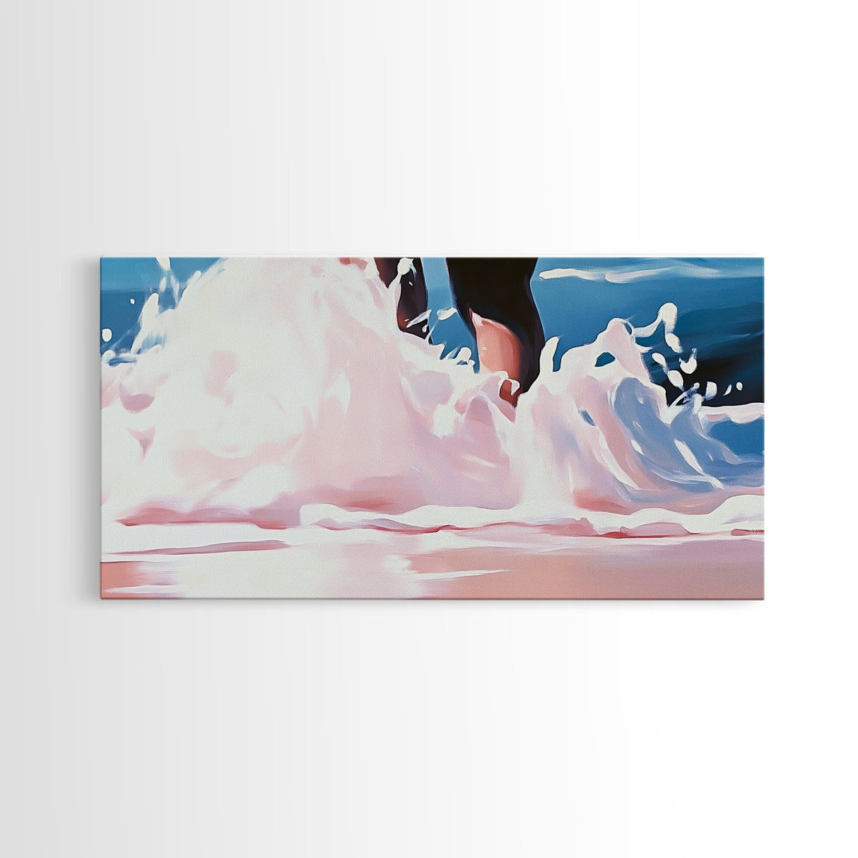Ocean Waves, Beach Water Art, Summer Coastal Decor, Pink and Blue Painting, Framed Canvas Print, Minimalist Wall Art, Relaxing Vibes