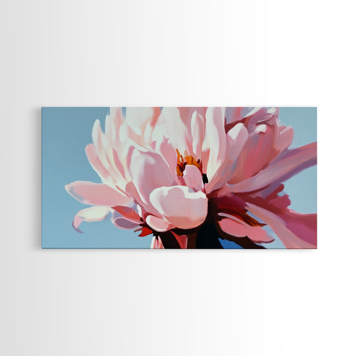 Peony Bloom, Floral Wall Art, Feminine Aesthetic, Modern Minimalist, Blush Pink Painting, Framed Canvas Print, Bedroom or Office Decor