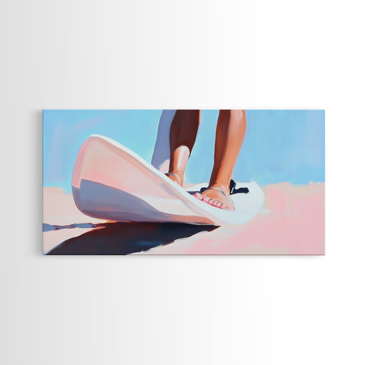 Surfing Vibes, Coastal Sport Art, Minimalist Ocean Painting, Pastel Beach Decor, Framed Canvas Print, Adventure Inspired, Living Room Art