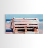Beach Crate, Coastal Chic, Minimalist Seaside Art, Relaxing Ocean Decor, Modern Nautical Aesthetic, Living Room Wall Art, Canvas Print