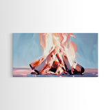 Bonfire, Evening Flames, Warm Wall Art, Fall Aesthetic, Cozy Cabin Decor, Minimalist Nature Art, Framed Canvas Print, Gift Idea