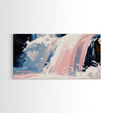 Waterfall Scene, Nature Wall Art, Serene Landscape Art, Modern Minimalist Print, Blue and Pink Tones, Framed Canvas Print, Living Room Art