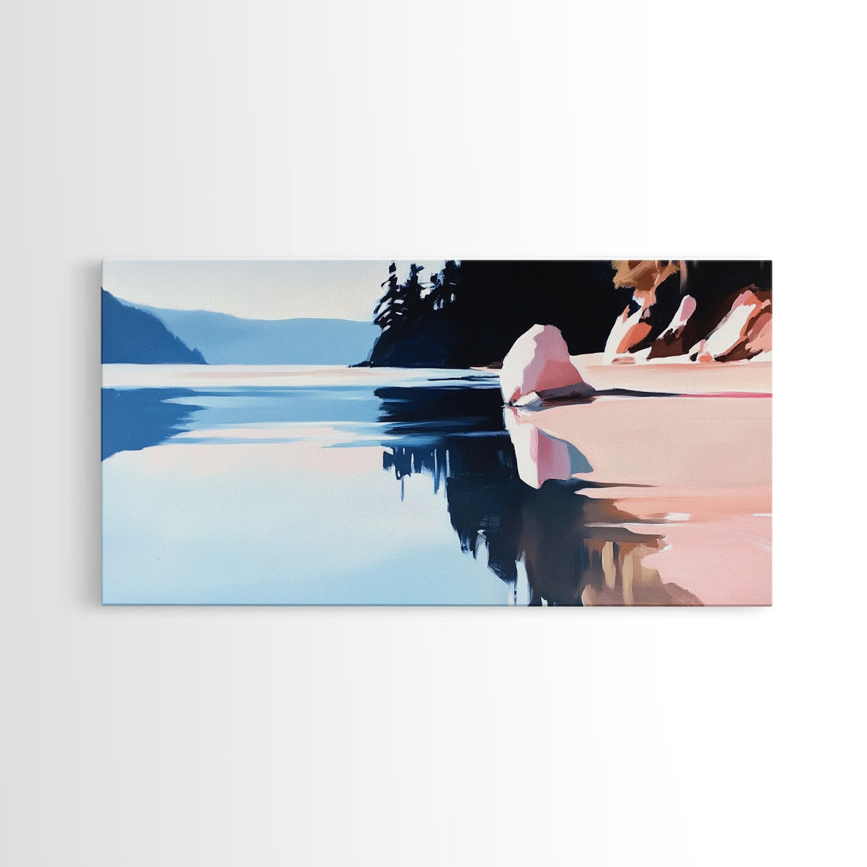 Lake Reflection, Mountain Art, Serene Landscape, Nature Aesthetic, Canvas Print, Modern Wall Art, Peaceful Lake Scene, Minimalist Home Decor