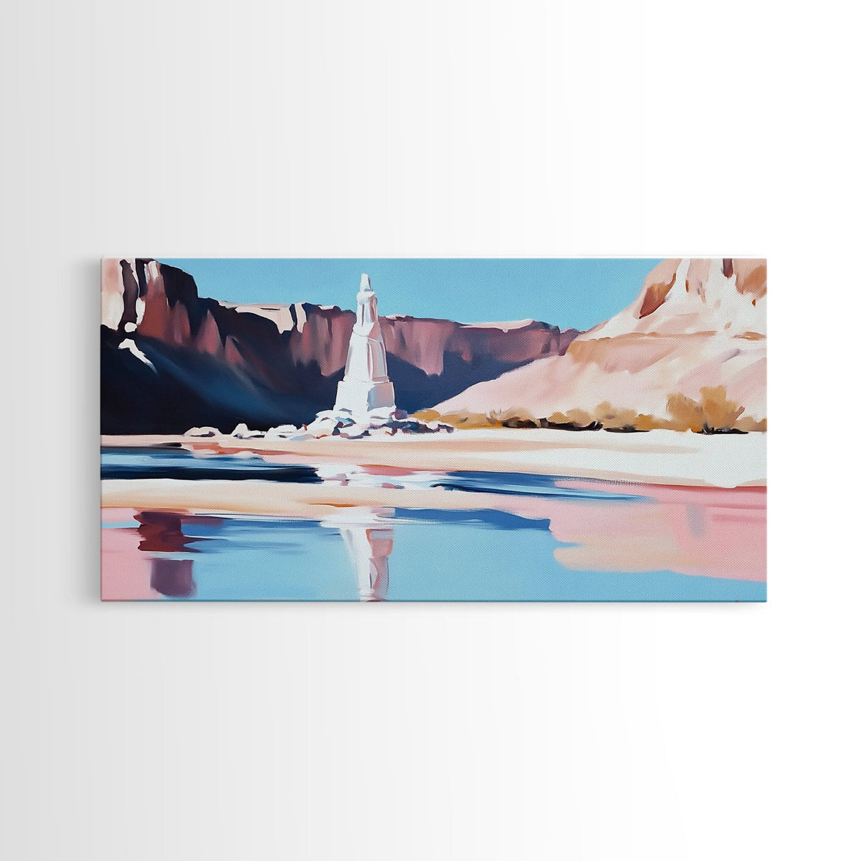 Desert Monument, Canyon Reflection, Southwest Landscape, Framed Canvas Print, Western Art, Rustic Home Decor, Nature Wall Art, Earthy Tones