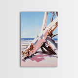 Driftwood Art, Coastal Scene, Beach Sunset, Rustic Ocean Decor, Bohemian Style, Canvas Print, Living Room Wall Art, Nautical Home Decor