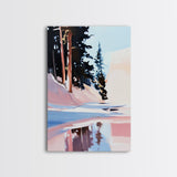 Snowy Pines, Winter Wonderland, Forest Reflection, Canvas Print, Cozy Cabin Decor, Christmas Wall Art, Minimalist Landscape Painting