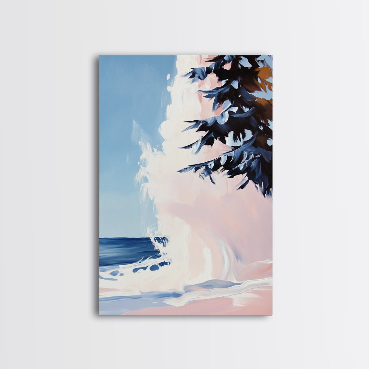 Ocean Wave, Coastal Scene, Nature Art, Framed Canvas Print, Beach Wall Art, Blue and Pink Painting, Serene Seascape, Contemporary Decor
