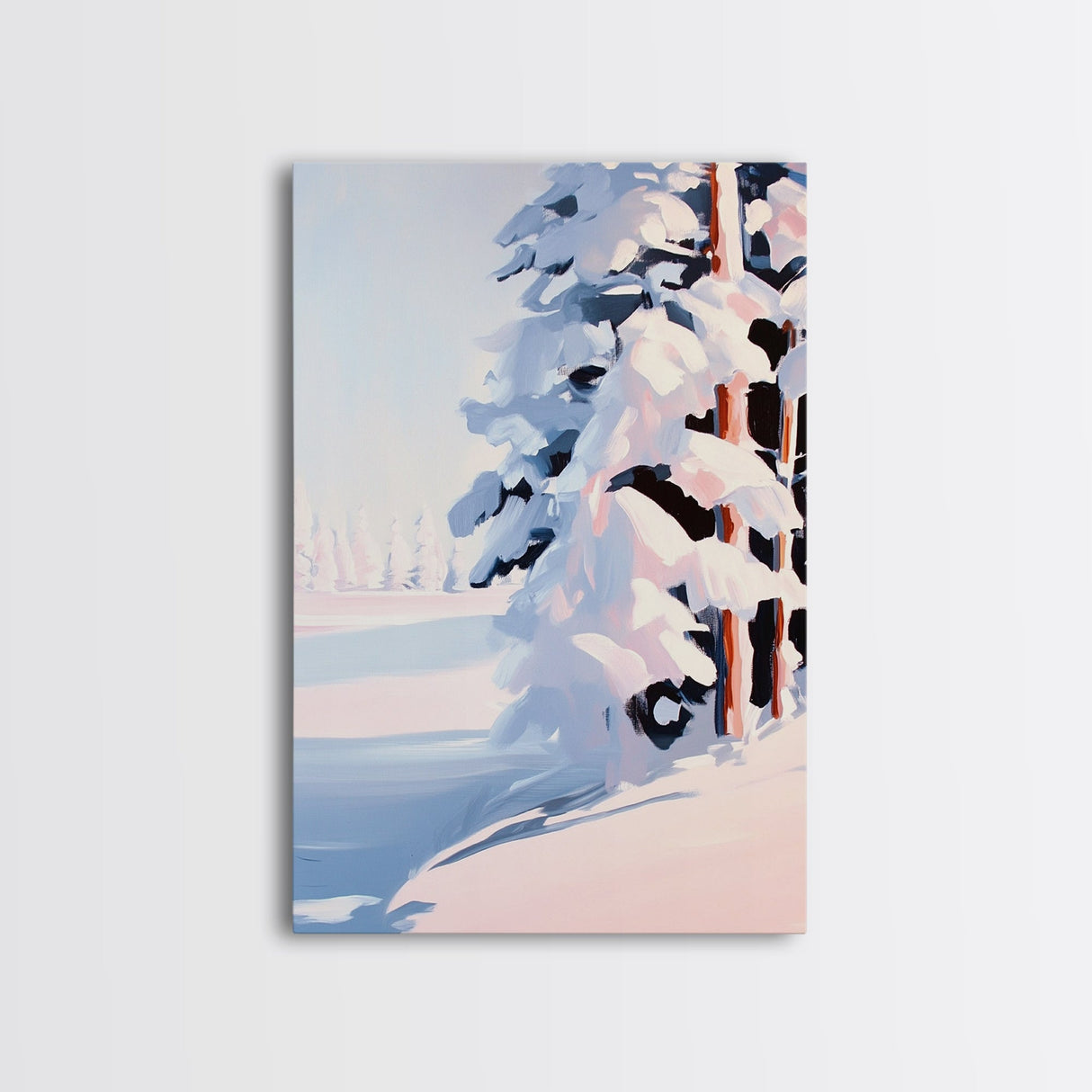 Winter Snow, Pine Tree Landscape, Framed Canvas Print, Cozy Cabin Decor, Seasonal Wall Art, Tranquil Winter Scene, Christmas Aesthetic
