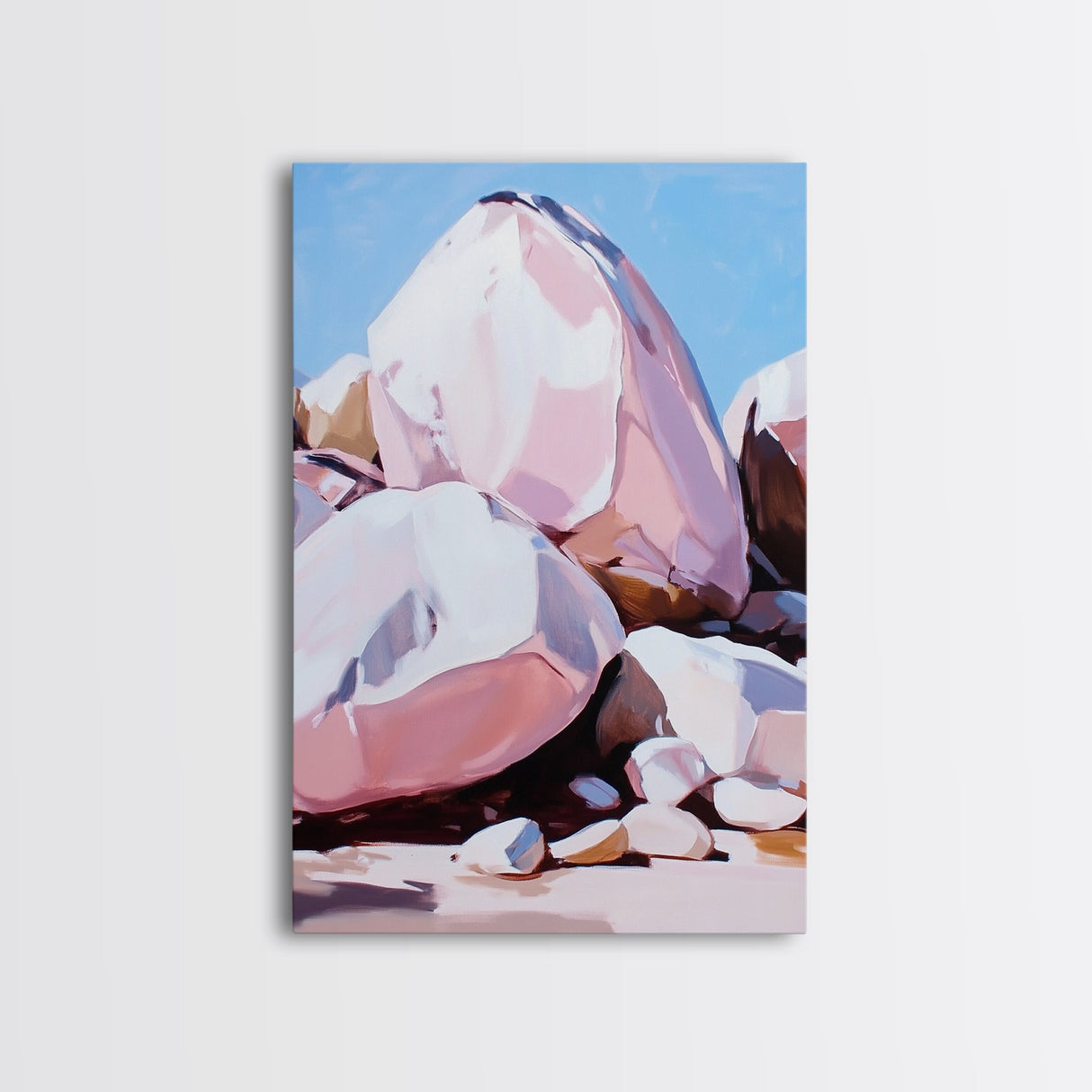 Pink Boulders, Desert Rocks, Framed Canvas Print, Minimalist Nature Wall Art, Earthy Home Decor, Boho Aesthetic, Southwest Landscape