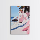 Seaside, Cliffs, Tranquil, Blue, Framed Canvas Print, Modern Landscape Art, Ocean View Artwork, Relaxing Wall Art, Living Room Coastal Print