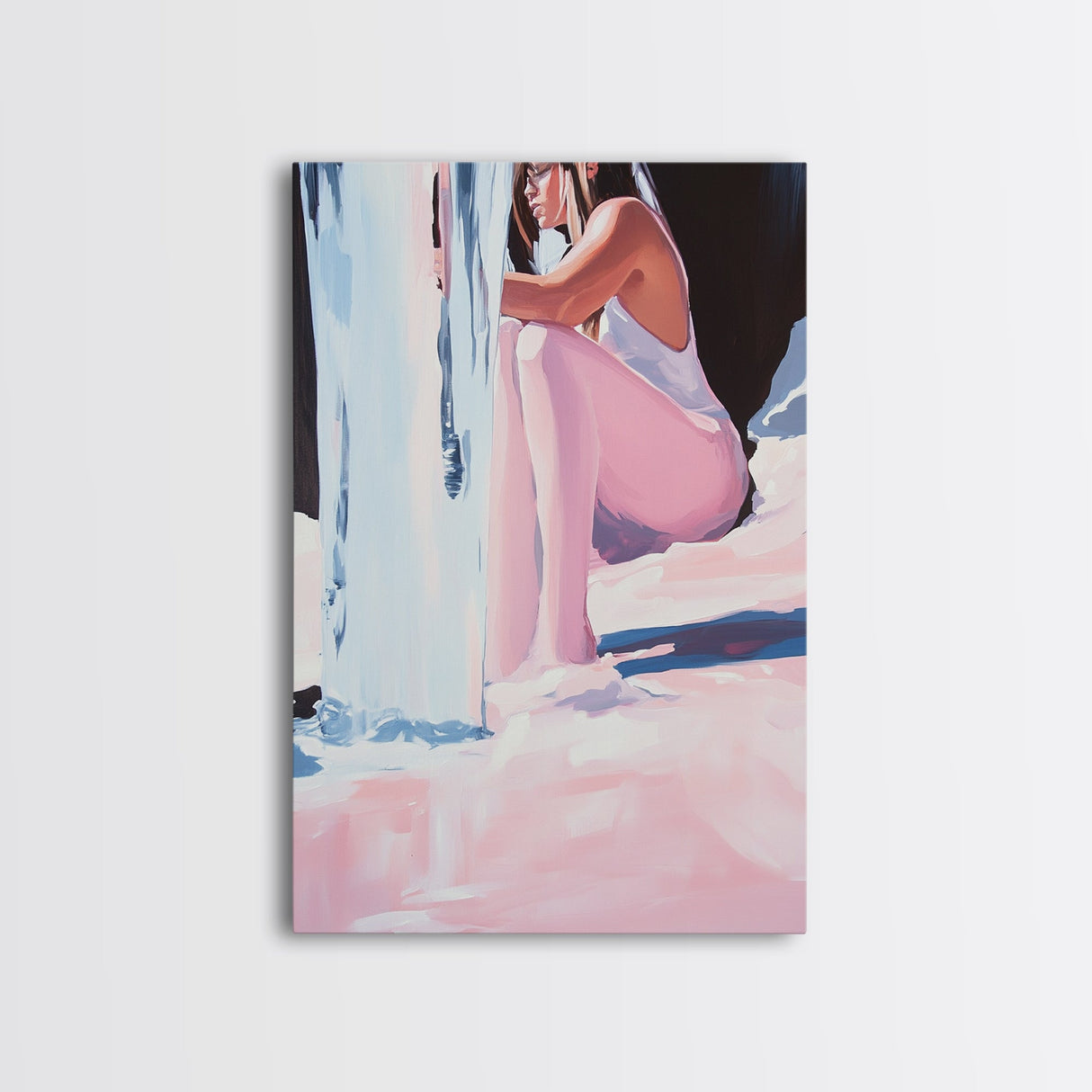 Girl Sitting, Reflective Mood, Canvas Print, Emotional Artwork, Modern Aesthetic, Contemporary Art, Minimalist Wall Art, Bedroom Decor
