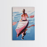 Kayak, Adventure, Water Sports Art, Boho Coastal Decor, Summer Vibes, Outdoor Enthusiast Gift, Blue and Pink Painting, Canvas Print