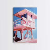 Lifeguard Tower, Beach Scene, Ocean Escape, Framed Canvas Print, Coastal Home Art, Modern Seaside Decor, Relaxing Wall Art