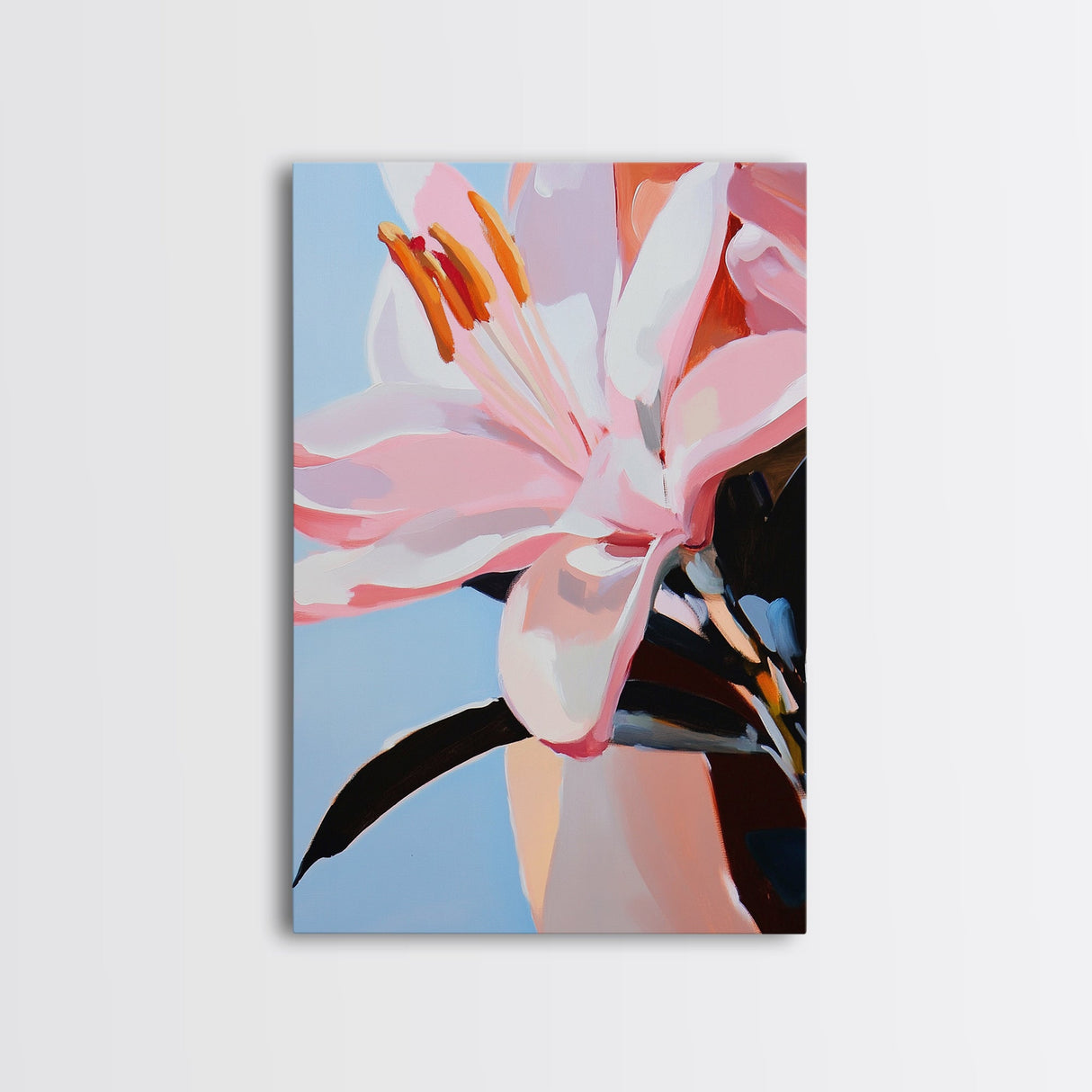 Pink Lily, Floral Painting, Modern Flower Wall Art, Framed Canvas Print, Bedroom Decor, Feminine Aesthetic, Boho Botanical Art